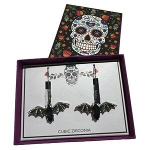 BELLA JACK Halloween Black Crystal Body Silver-Tone Dangle Drop Earrings NEW NWT
